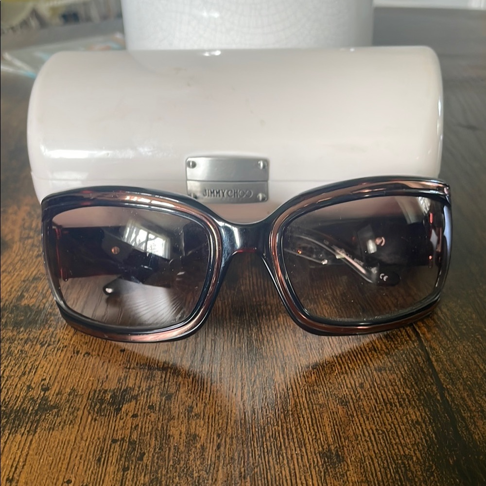 Jimmy Choo Black and Bronze Frame Rectangular Sunglasses